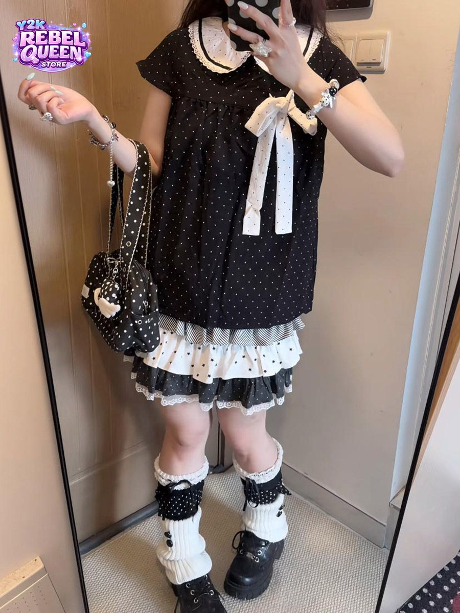 Y2K Kawaii Japanese Polka Dot  - Elastic Lace Trim review and price